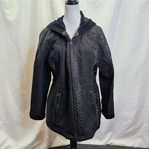 Jones New York Black Quilted Coat with Hood Size XL